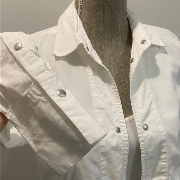 Diesel White Layered Peplum Shirt Snap Front Size medium - Picture 9 of 14